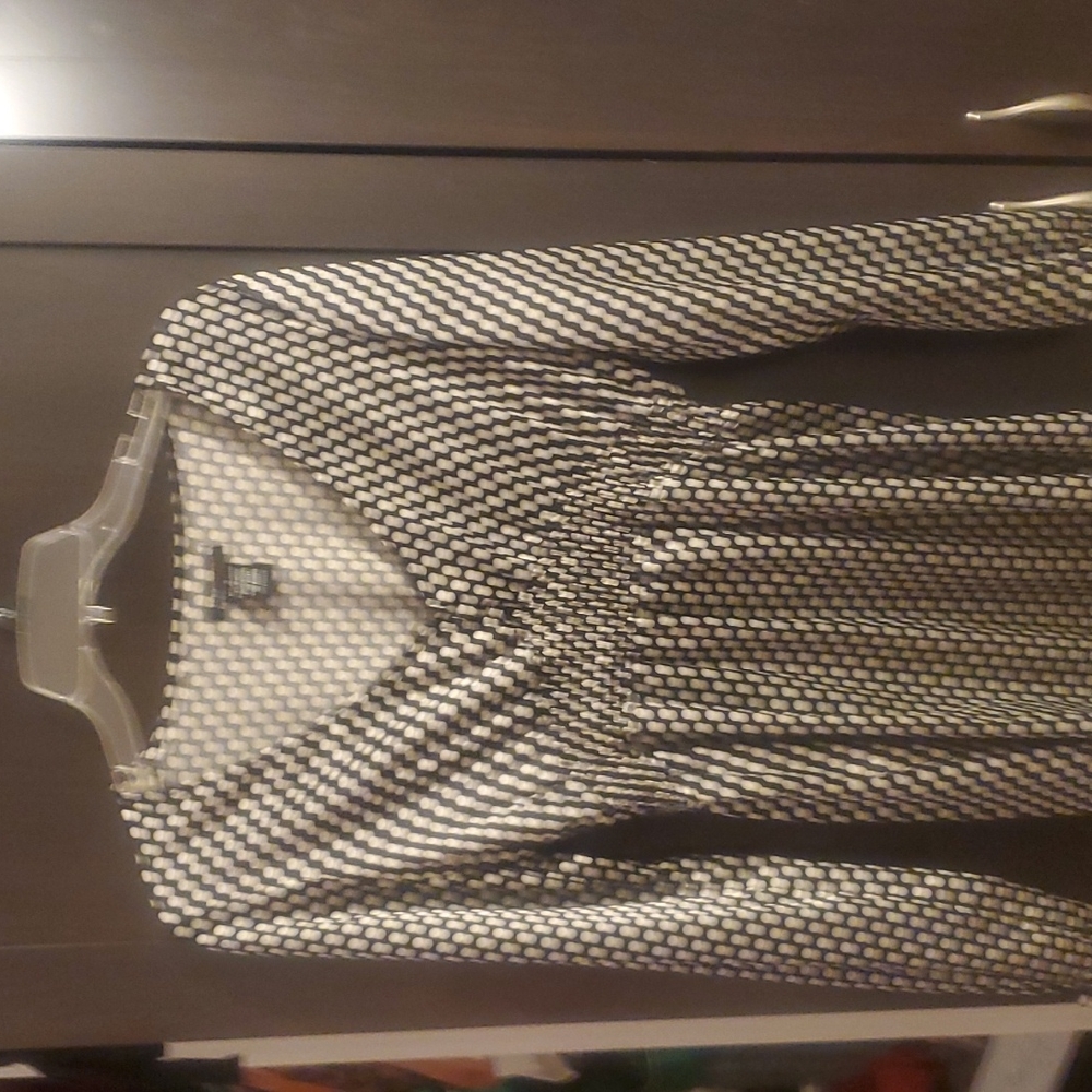 BCBG long sleeve polka dot dress. Empire waist with 3 button detail for ultimate